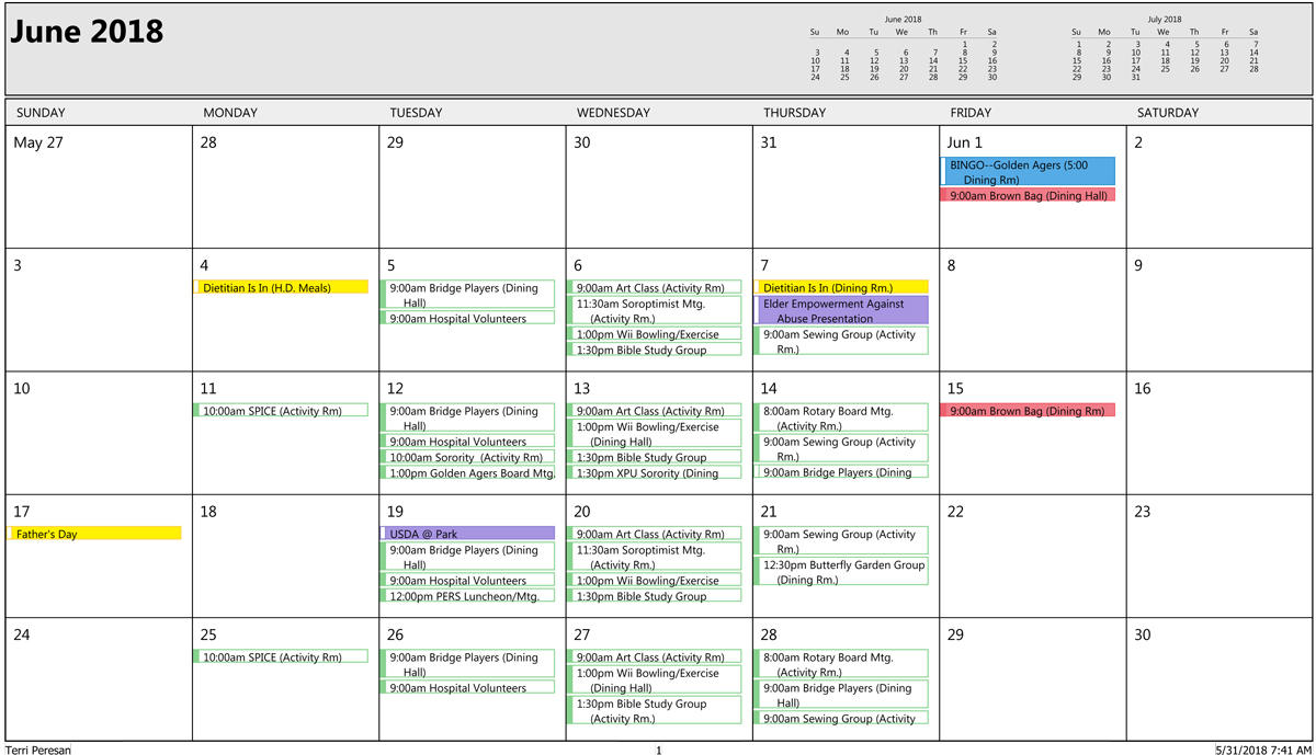 June Sr Center Activities