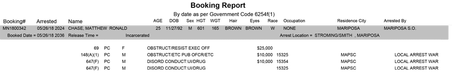 mariposa county booking report for may 26 2018