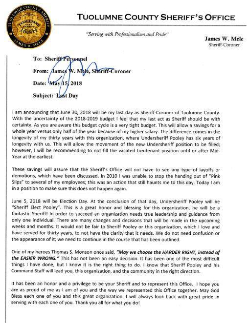 tuolumne county sheriff retire
