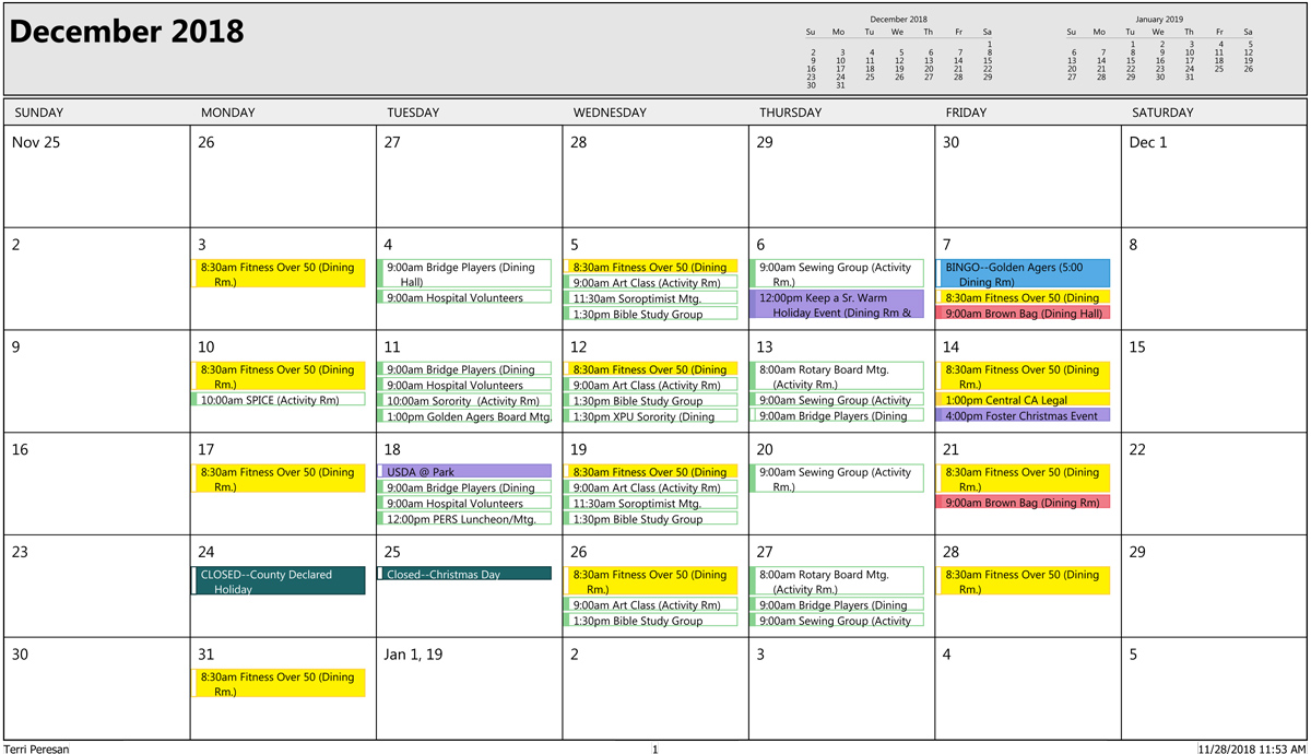 December Sr Activities