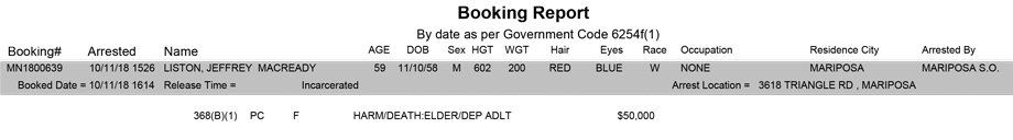 mariposa county booking report for october 11 2018