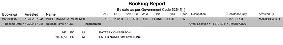 mariposa county booking report for october 30 2018