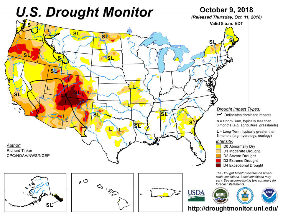 us drought monitor for october 9 2018