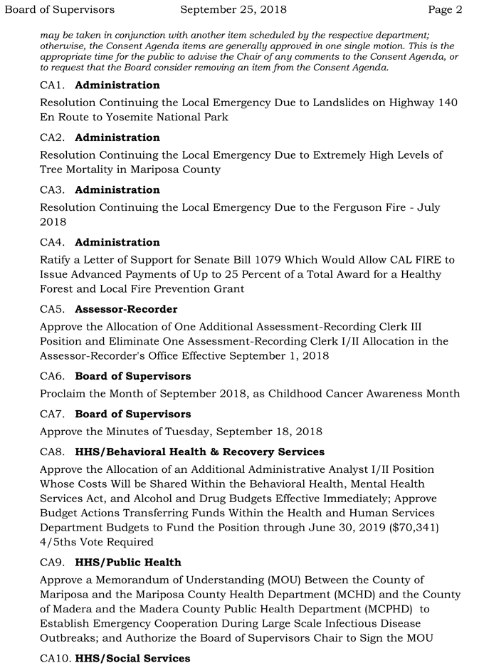 2018 09 25 mariposa county Board of Supervisors Agenda september 25 2018 2
