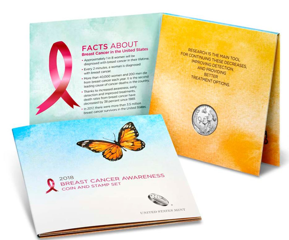 2018 breast cancer awareness coin and stamp set