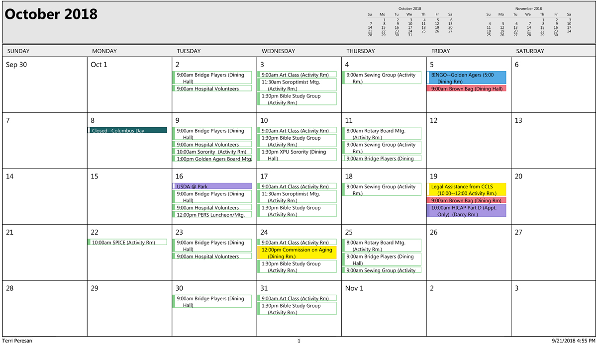 October Sr Activities