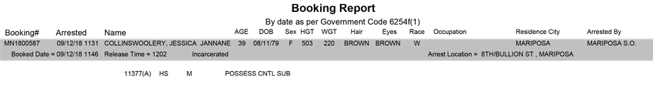 mariposa county booking report for september 12 2018