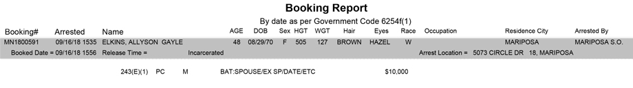 mariposa county booking report for september 16 2018