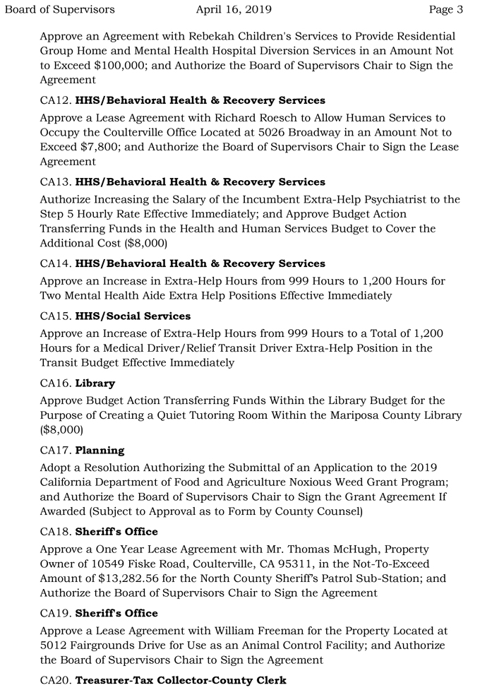 2019 04 16 mariposa county Board of Supervisors Public Agenda 3