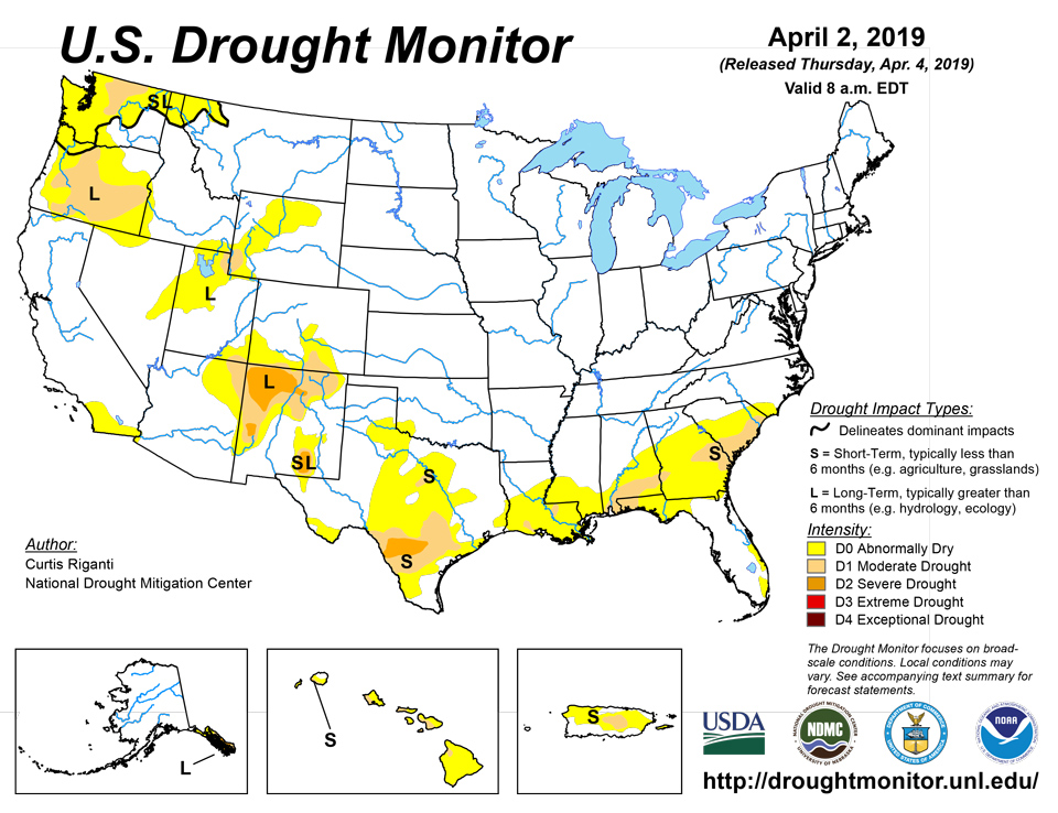 us drought map april 2 2019