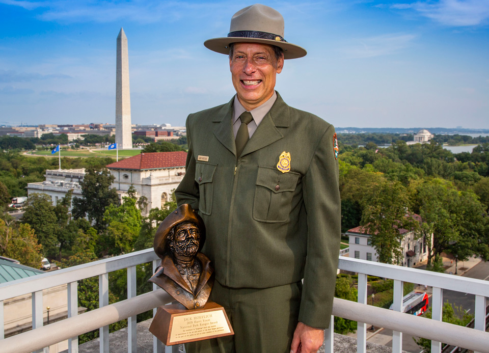 NPS Photo Jack Hoeflich Holding the Harry Yount Award at the Department of the Interior Building in Washington DC on August 22 2019