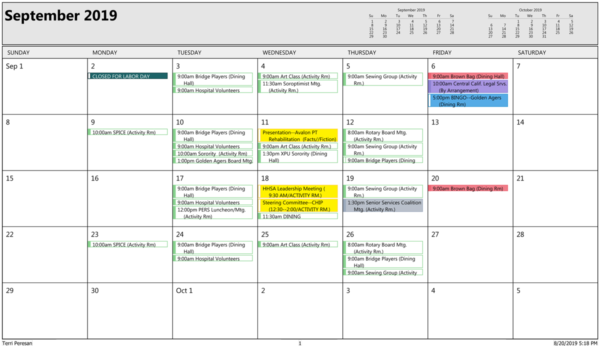 September Sr Activities