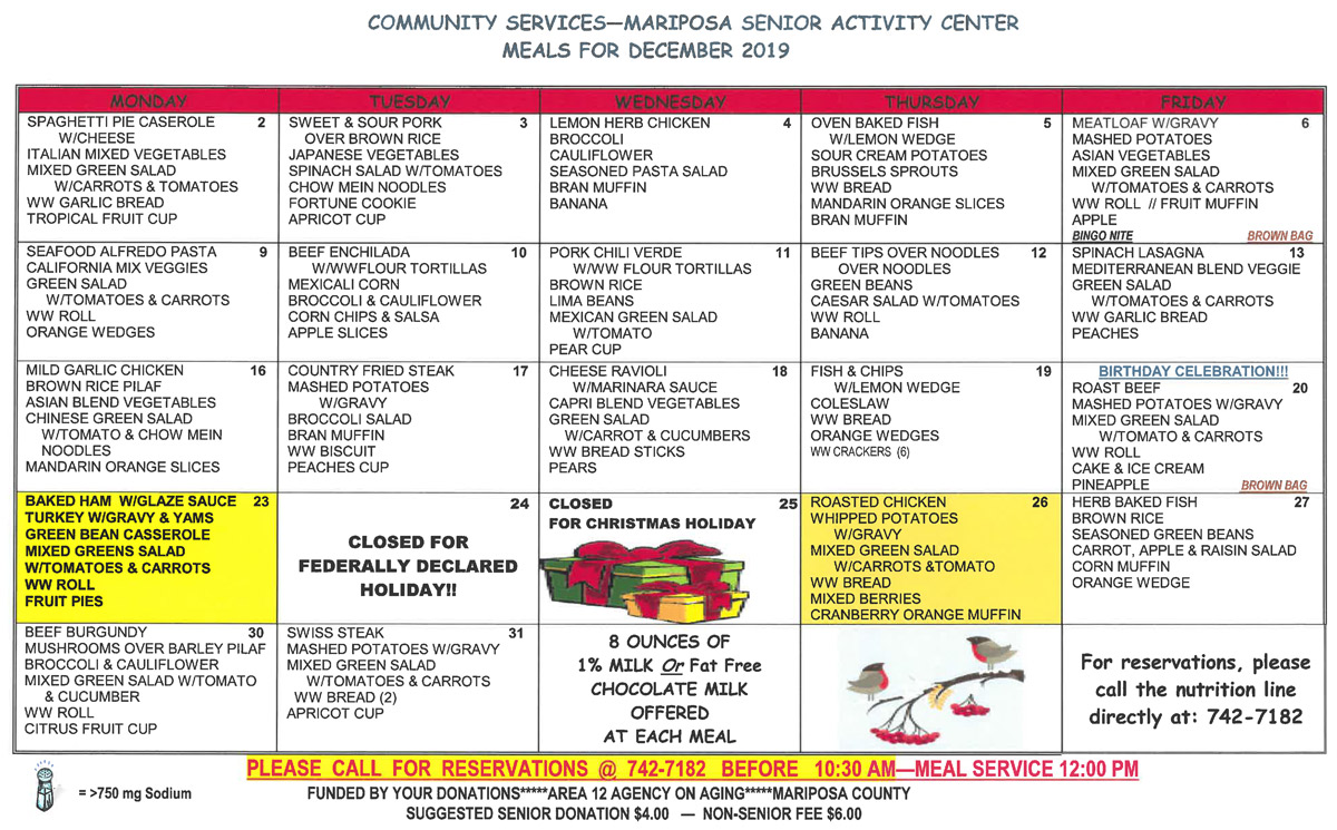 December Menu update
