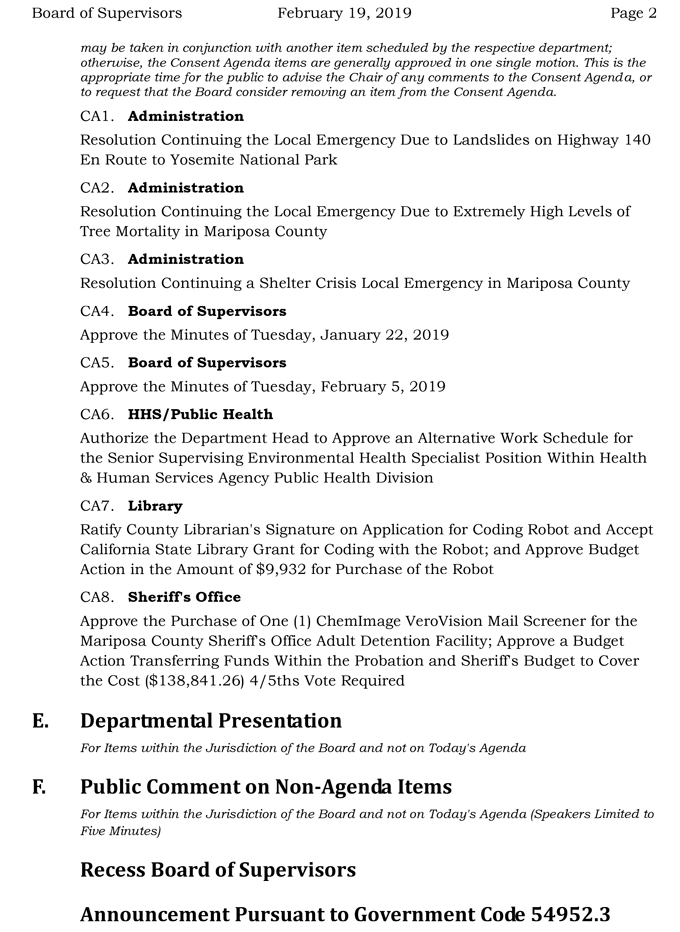 2019 02 19 mariposa couny Board of Supervisors Agenda February 19 2019 2