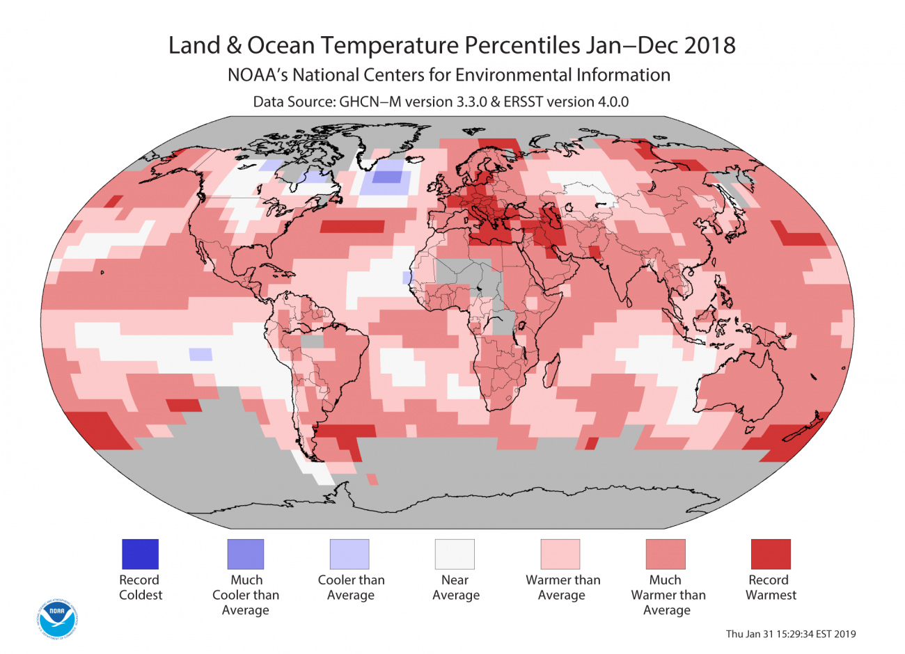 Annual 2018 Global Temperature Percentiles Map 1