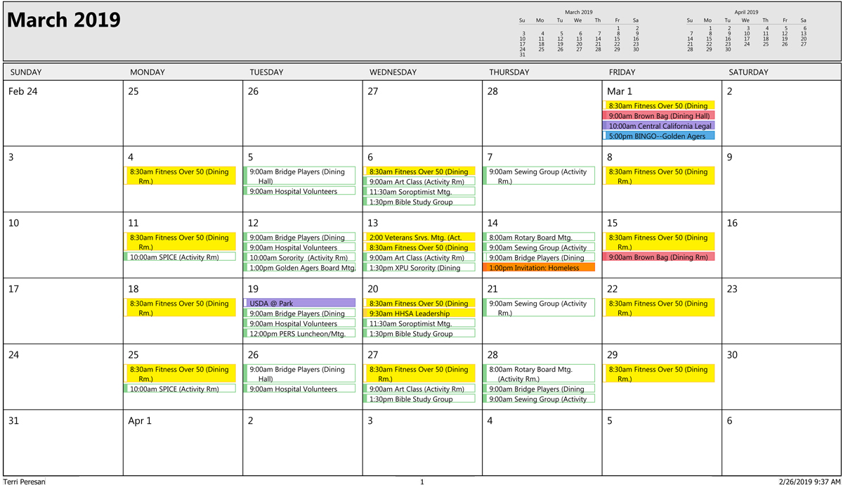 March Sr Activities