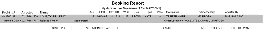mariposa county booking report for february 17 2019