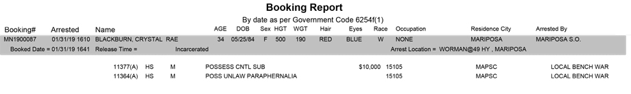 mariposa county booking report for january 31 2019