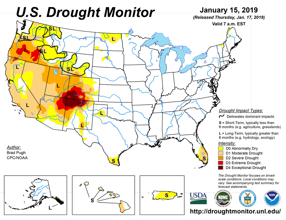 us drought map january 15 2019