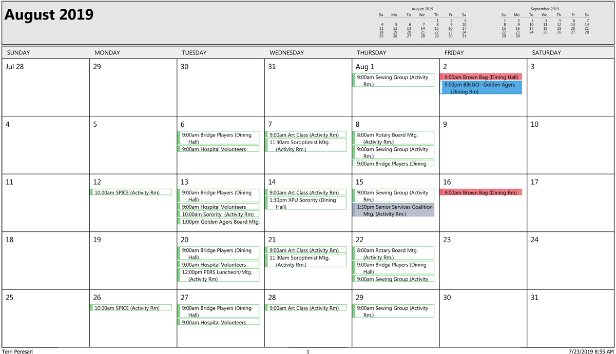 August Sr Activities
