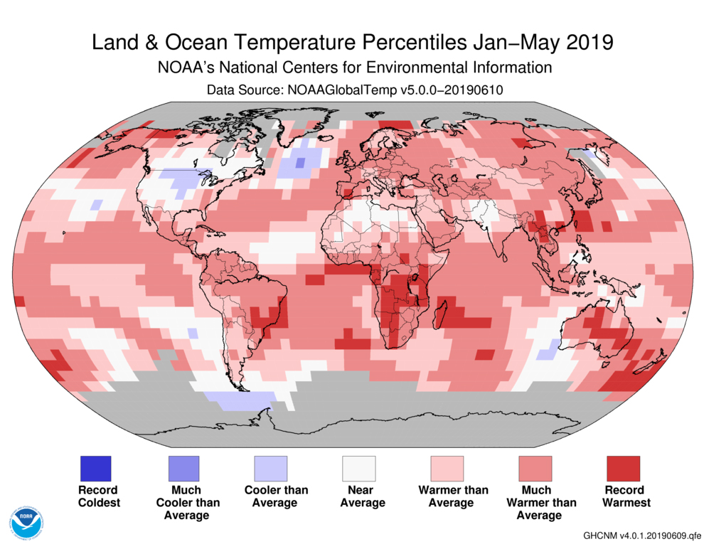 January May 2019 Global Temperature Percentiles Map