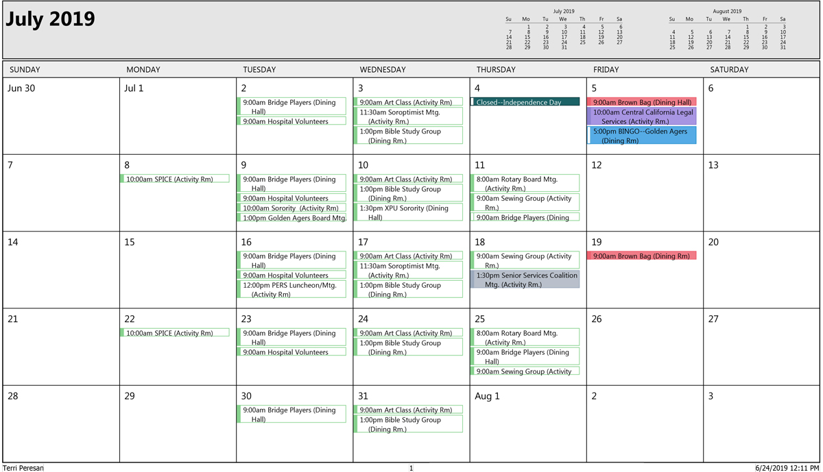 July Sr Activities