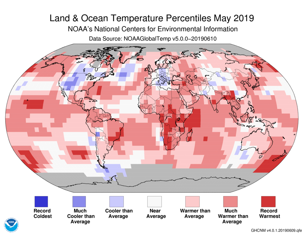 May 2019 Global Temperature Percentiles Map