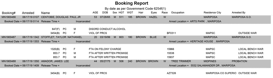 mariposa county booking report for june 17 2019