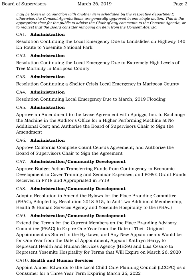 2019 03 26 mariposa county Board of Supervisors Agenda march 26 2019 2