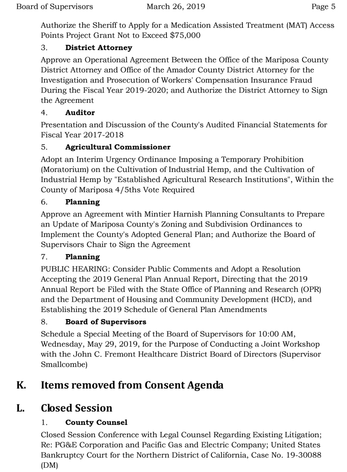 2019 03 26 mariposa county Board of Supervisors Agenda march 26 2019 5