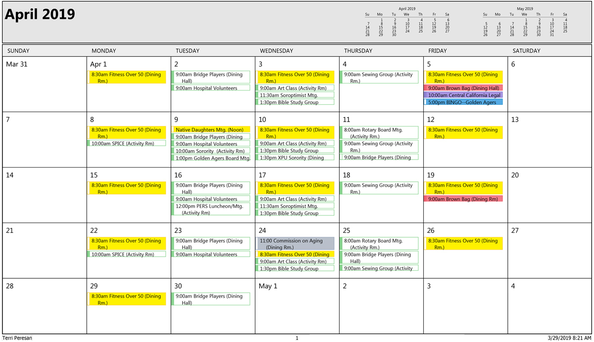 April Sr Activities