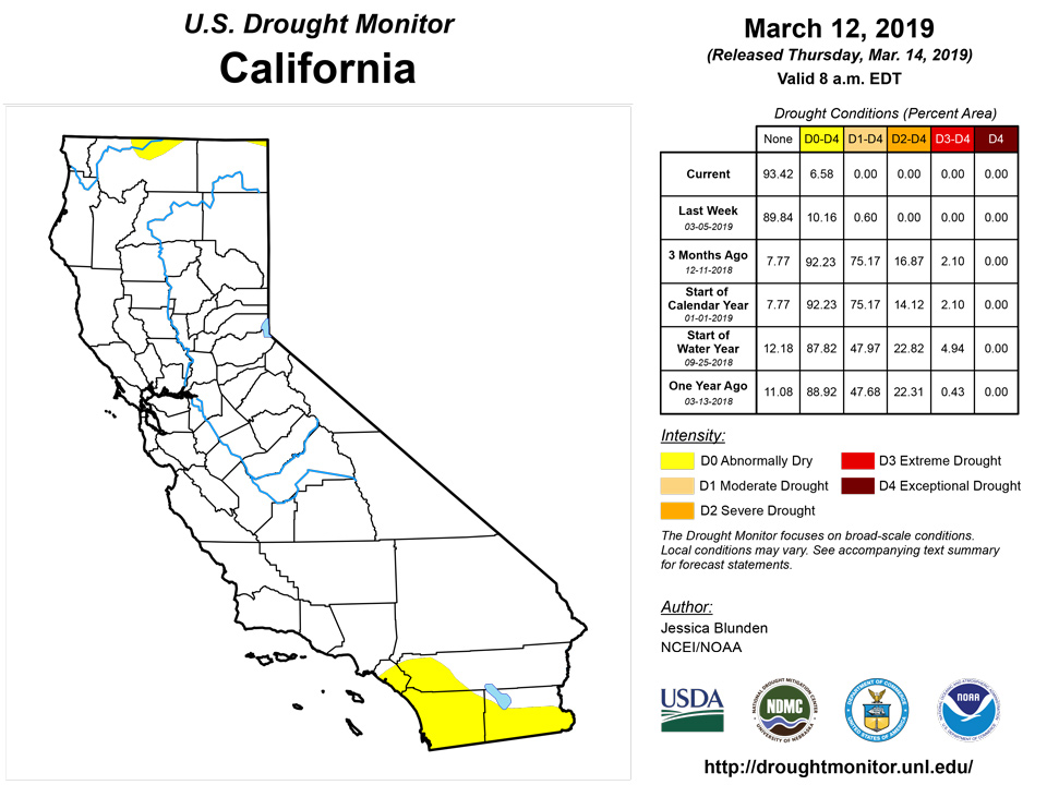 california drought monitor for march 13 2019