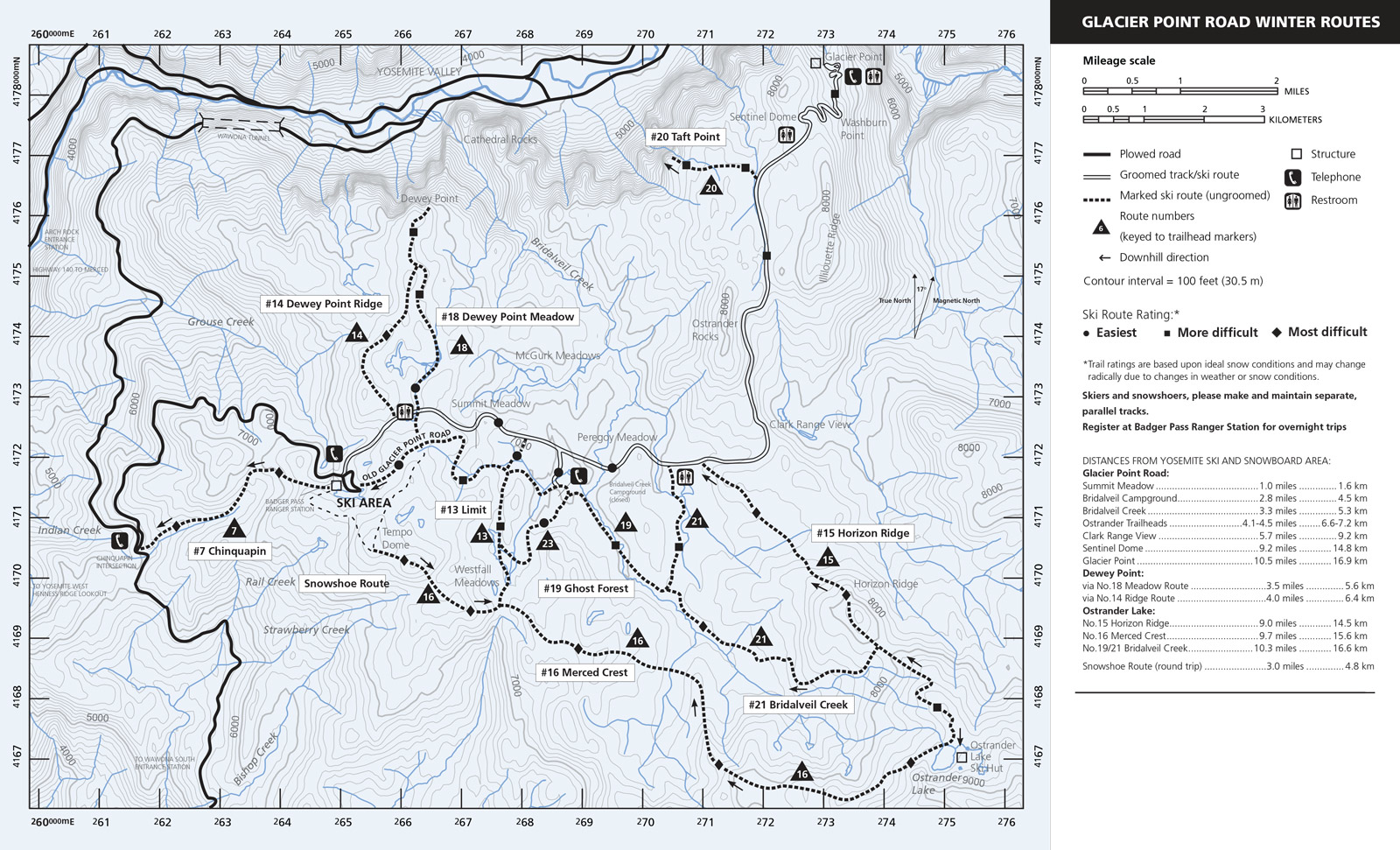yosemite NPS Map Glacier Point Road Winter Trails