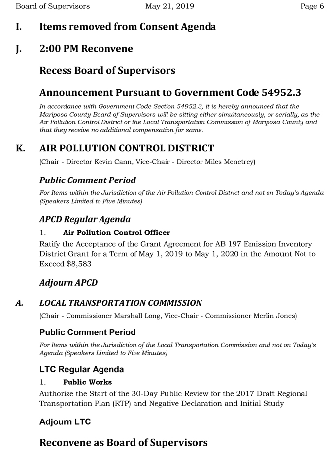 2019 05 21 mariposa county Board of Supervisors Agenda 6
