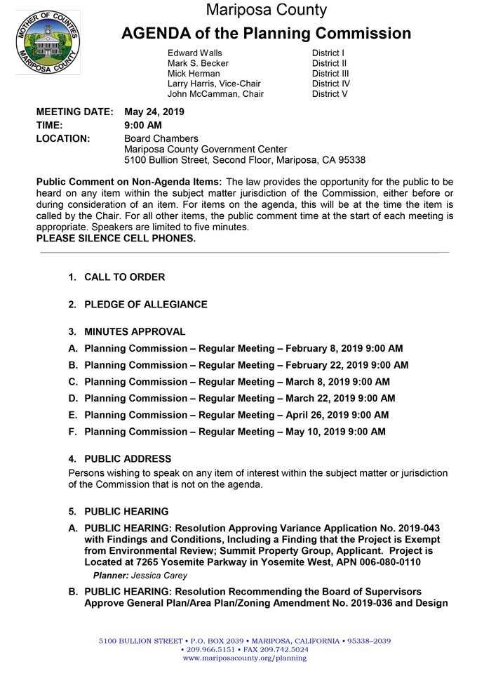 2019 05 24 Planning Commission Public Agenda 1