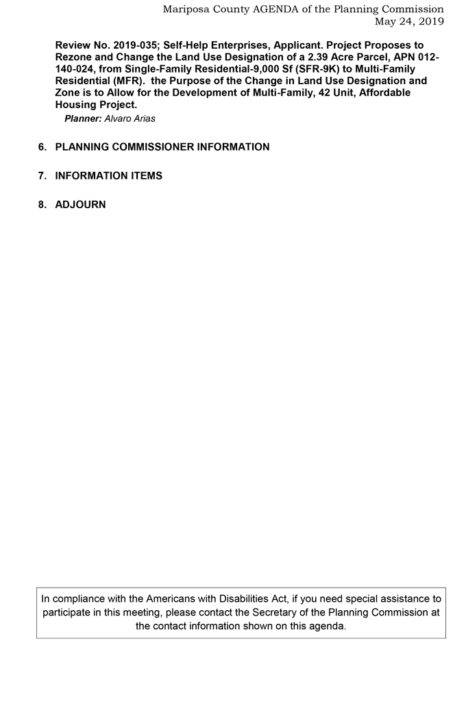 2019 05 24 Planning Commission Public Agenda 2
