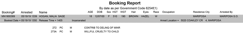 mariposa county booking report for may 19 2019