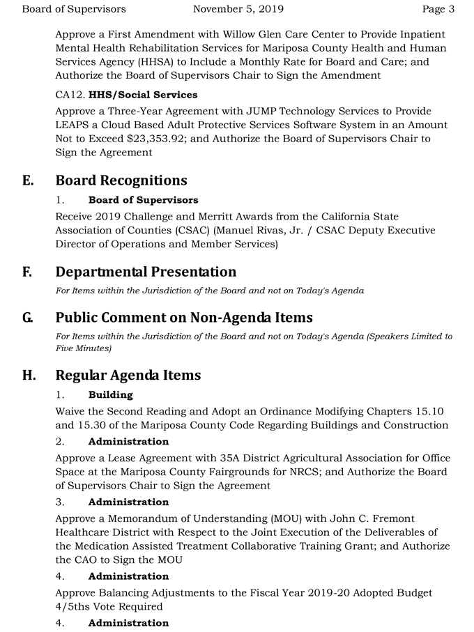 2019 11 05 Board of Supervisors agenda 3