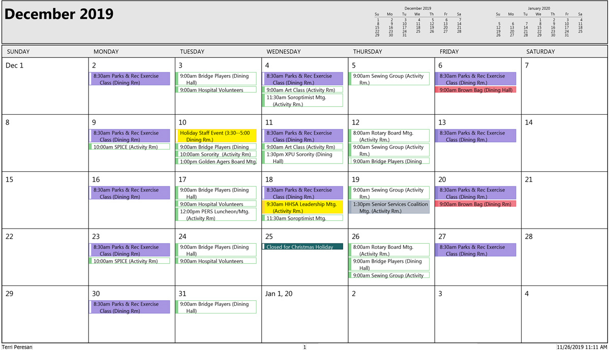 December Sr Activities