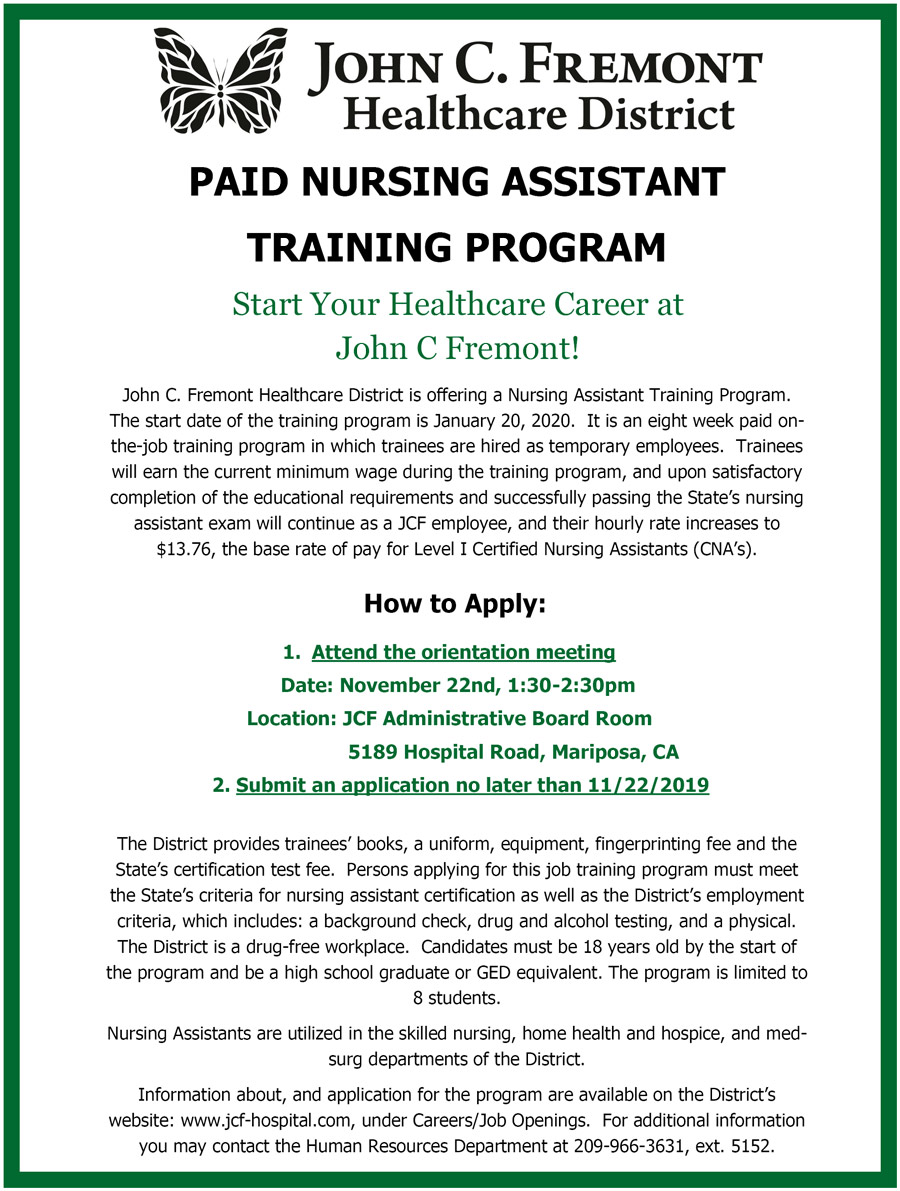 JCF Nursing Assistant Paid Training Program