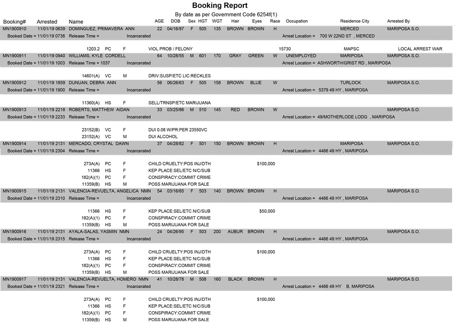 mariposa county booking report for november 1 2019 14