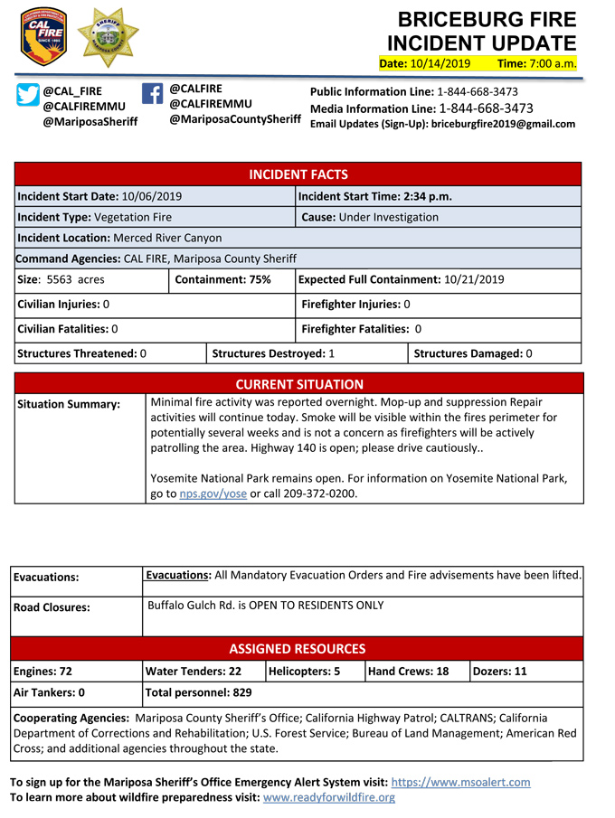 BRICEBURG FIRE UPDATE 10 14 2019 AM 1