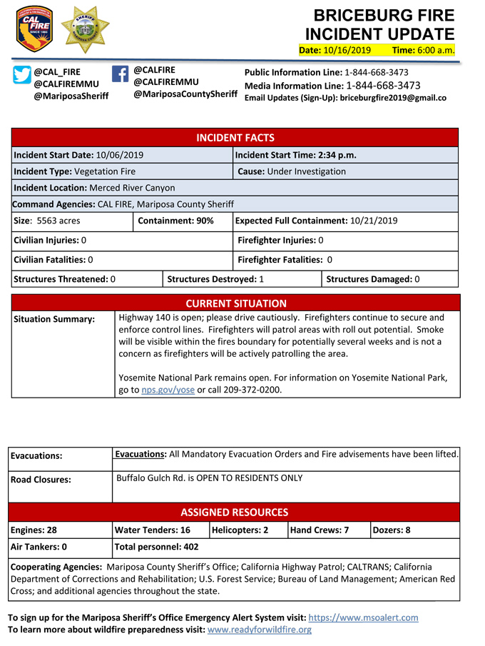 BRICEBURG FIRE UPDATE 10 16 2019 AM 1
