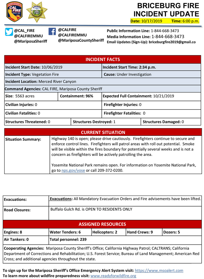 BRICEBURG FIRE UPDATE 10 17 2019 PM 1