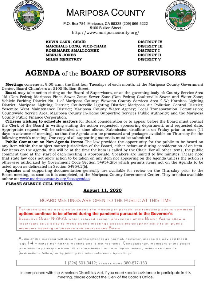 2020 08 11 Board of Supervisors agenda 1