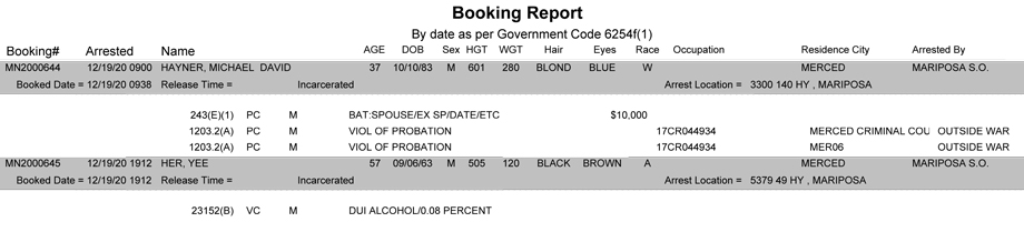 mariposa county booking report for december 19 2020