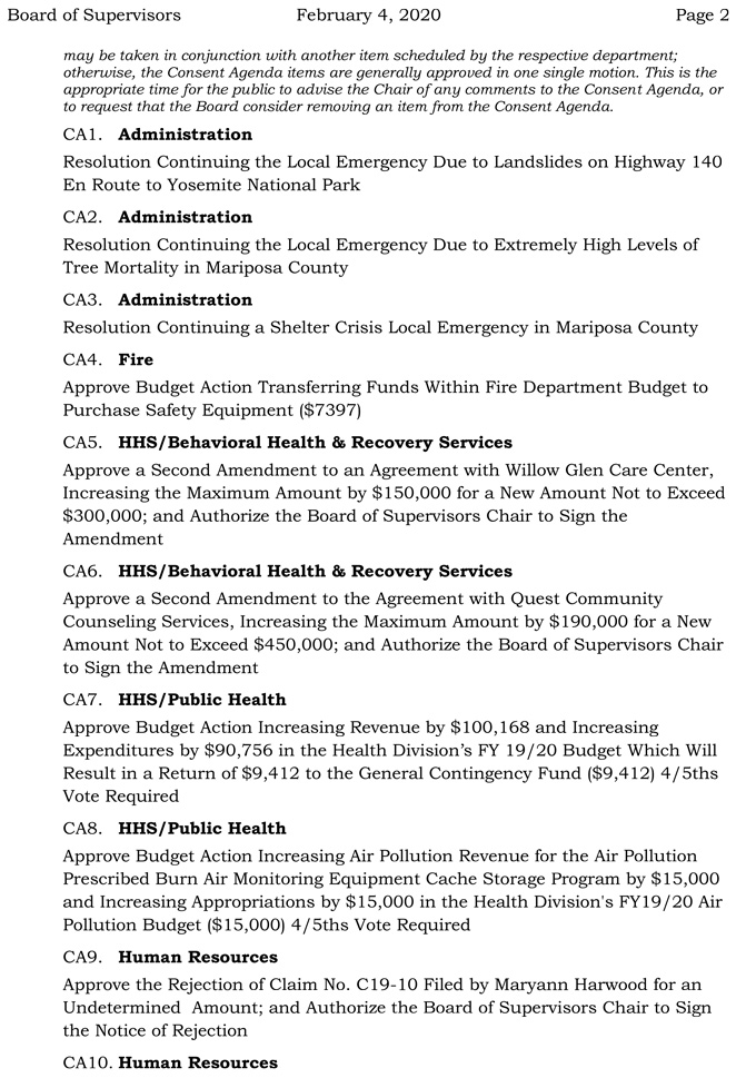 2020 02 04 Board of Supervisors agenda 2