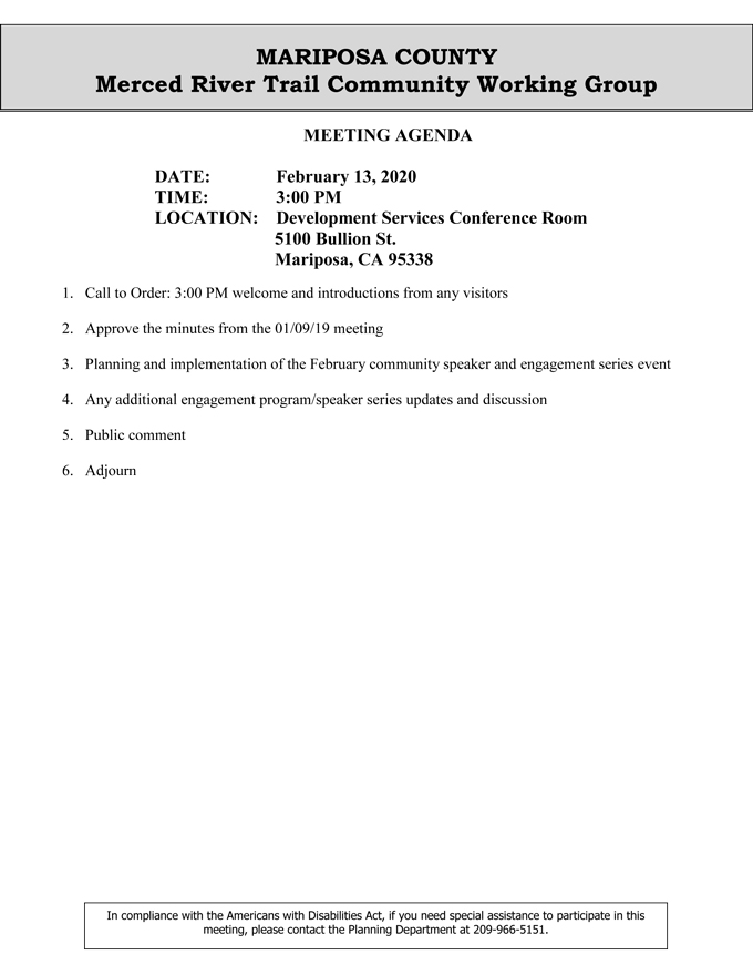 2020 02 13 Merced River Trail Community Working Group agenda