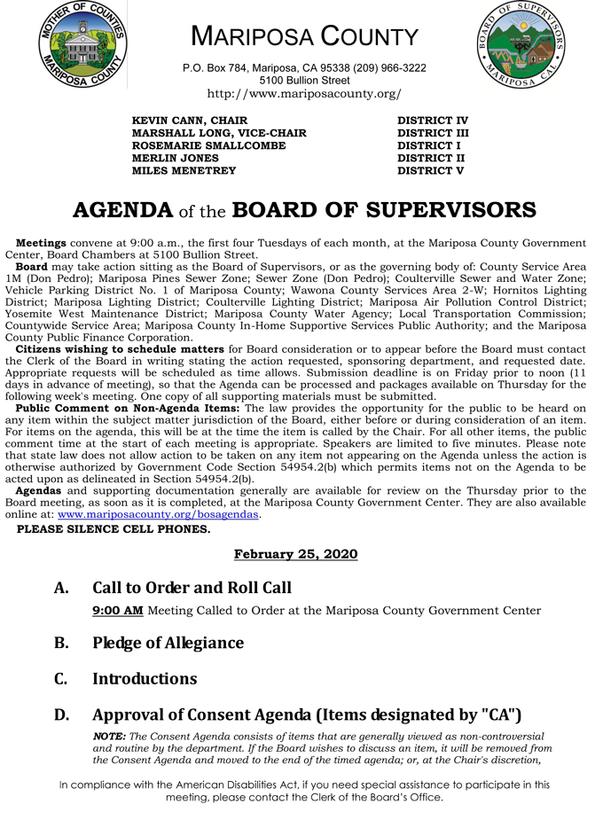 2020 02 25 Board of Supervisors agenda 1