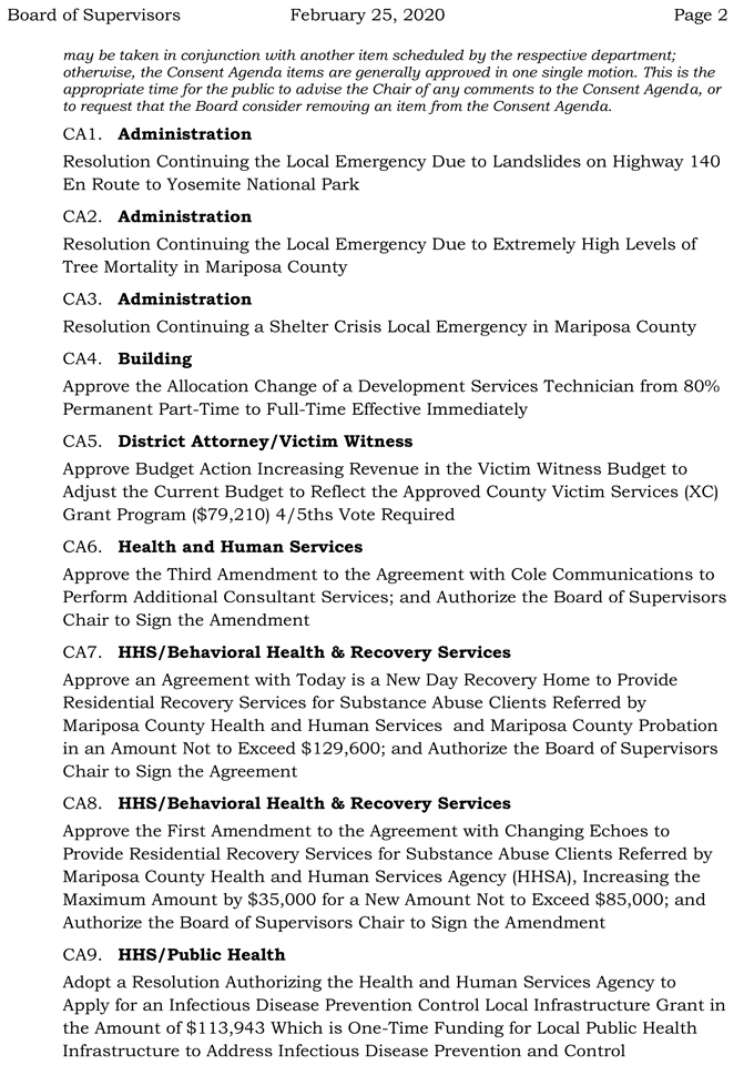 2020 02 25 Board of Supervisors agenda 2